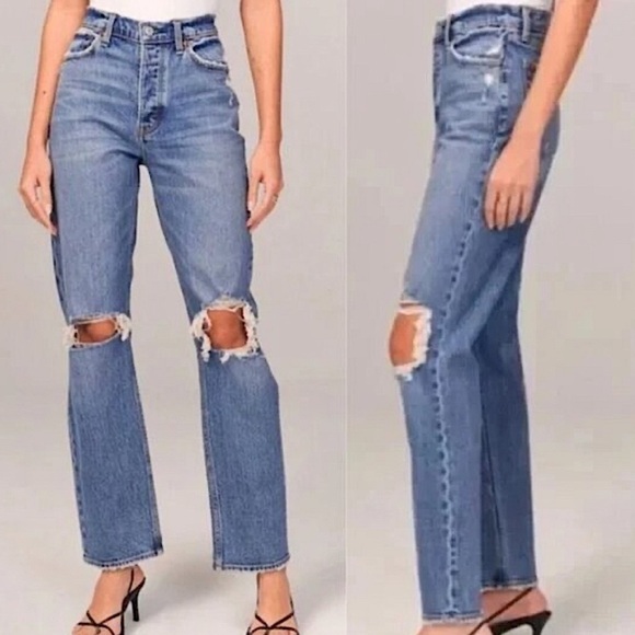 Abercrombie & Fitch The Dad High Rise Jeans Curve Love Distressed Size 26/2s - Picture 10 of 11